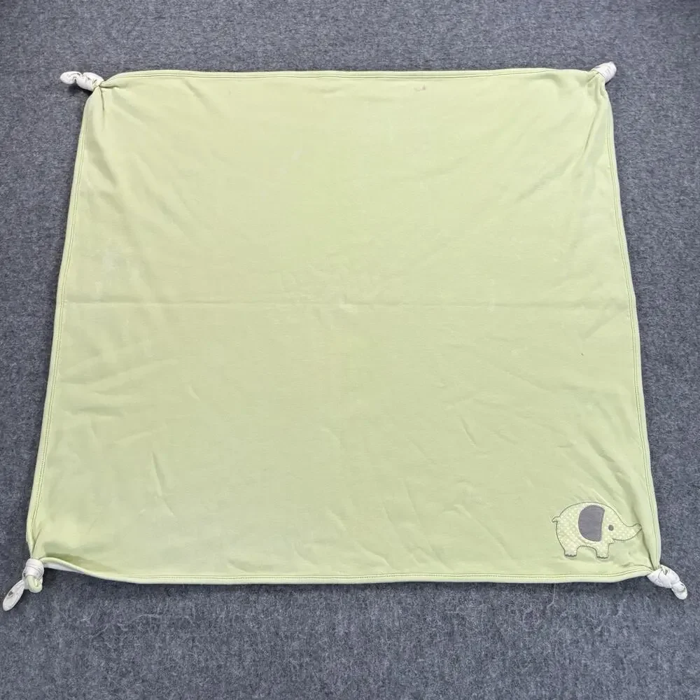 Gymboree Elephant Baby Blanket Green Polka Dot Knotted Corners 100% Cotton 2009
